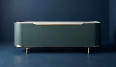 Buffet et vaisselier Cantori Oasi à 4 portes, laqué vert bouteille / laiton et marbre