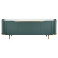 Buffet et vaisselier Cantori Oasi à 4 portes, laqué vert bouteille / laiton et marbre