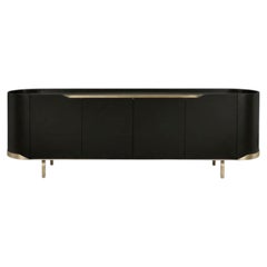 Cantori Oasi Modern Black Sepia Lacquered 4-Doors Sideboard and Buffet - Brass