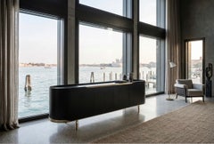 Cantori Oasi Modern Black Sepia Lacquered 4-Doors Sideboard and Buffet - Brass