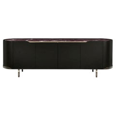 Cantori Oasi Black Sepia Lacquered 4-Doors Sideboard and Buffet - Bronze/Marble