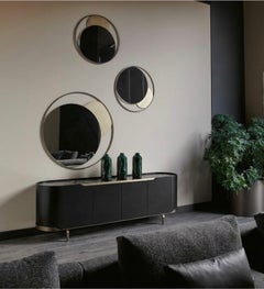 Buffet et vaisselier Cantori Oasi à 4 portes, laqué noir sépia - marbre noir