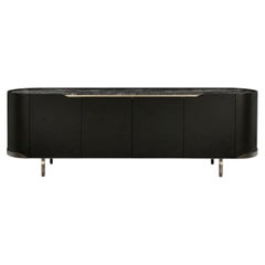 Buffet et vaisselier Cantori Oasi à 4 portes, laqué noir sépia - marbre noir
