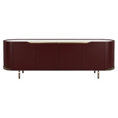 Cantori Oasi Burgundy Lacquered 4-Doors Sideboard and Buffet - Calacatta Marble