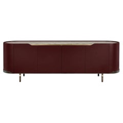 Cantori Oasi Burgundy Lacquered 4-Doors Sideboard and Buffet - Travertine Marble