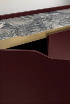 Cantori Oasi Burgundy Lacquered 4-Doors Sideboard and Buffet Grey Orobico Marble