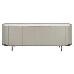 Cantori Oasi Modern Chalk Lacquered 4-Doors Sideboard - Buffet Calacatta Marble