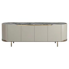 Cantori Oasi Modern Chalk Lacquered 4-Doors Sideboard and Buffet Orobico Marble