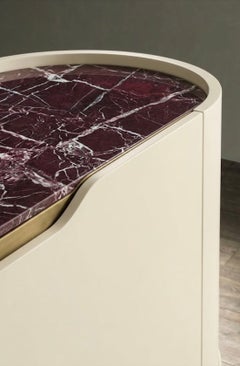 Cantori Oasi Modern Cream Lacquered 4-Doors Sideboard and Buffet - Red Marble