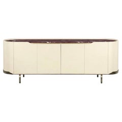 Cantori Oasi Modern Cream Lacquered 4-Doors Sideboard and Buffet - Red Marble