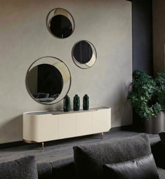 Cantori Oasi Modern Cream Lacquered 4-Doors Sideboard and Buffet - Grey Marble
