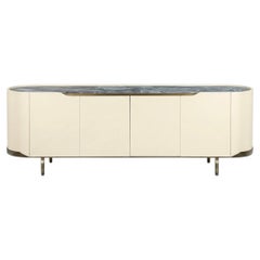 Cantori Oasi Modern Cream Lacquered 4-Doors Sideboard and Buffet - Grey Marble