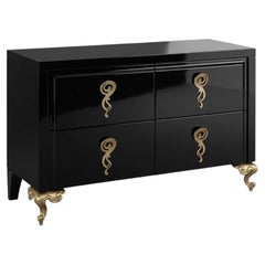 Cantori "George" Commode / Chest of Drawers in Glossy Black Lacquered - Brass