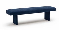 Cantori Sharon Padded Bench in Nabuk Blue Leather by Maurizio Manzoni