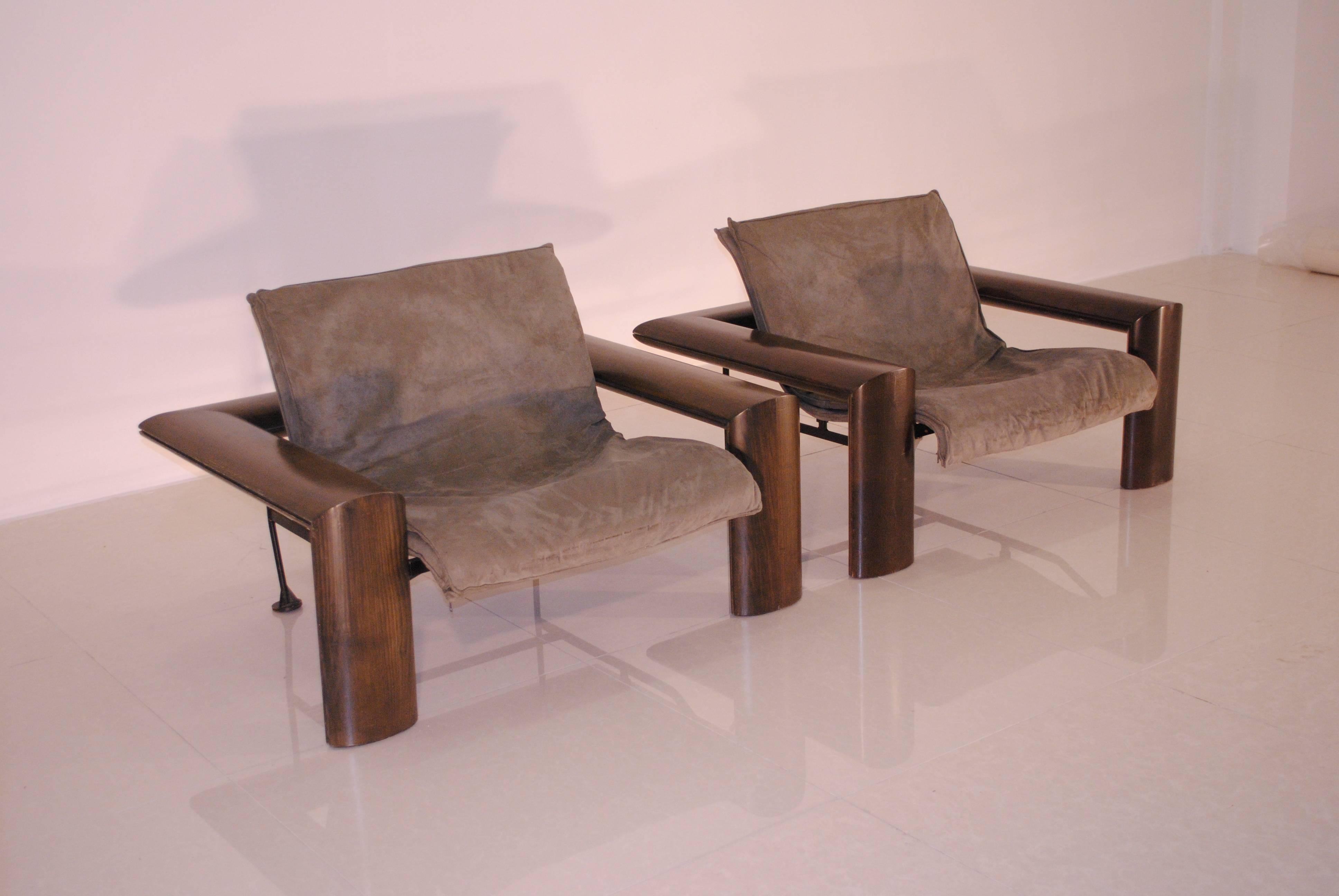 Modern Rare Pair of Armchairs by Jean-Louis Berthet for Berthet-Pochy, France, 1980s For Sale