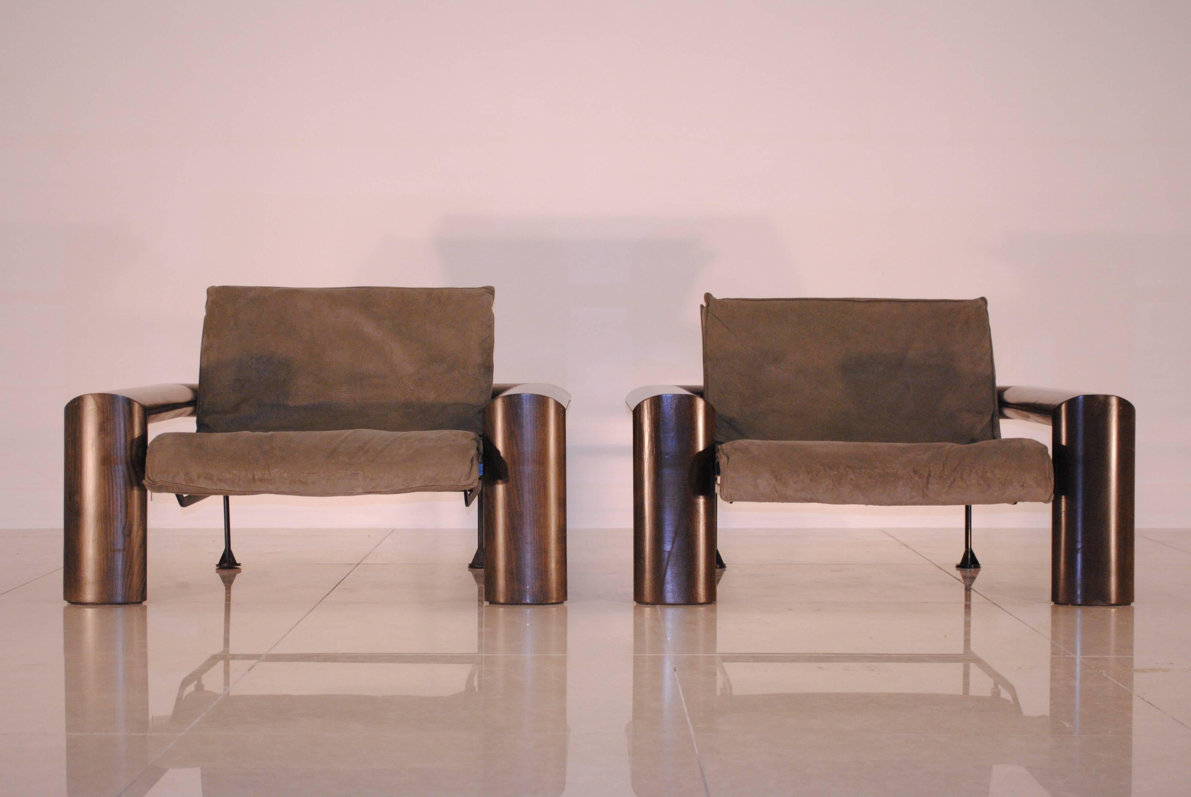 French Rare Pair of Armchairs by Jean-Louis Berthet for Berthet-Pochy, France, 1980s For Sale