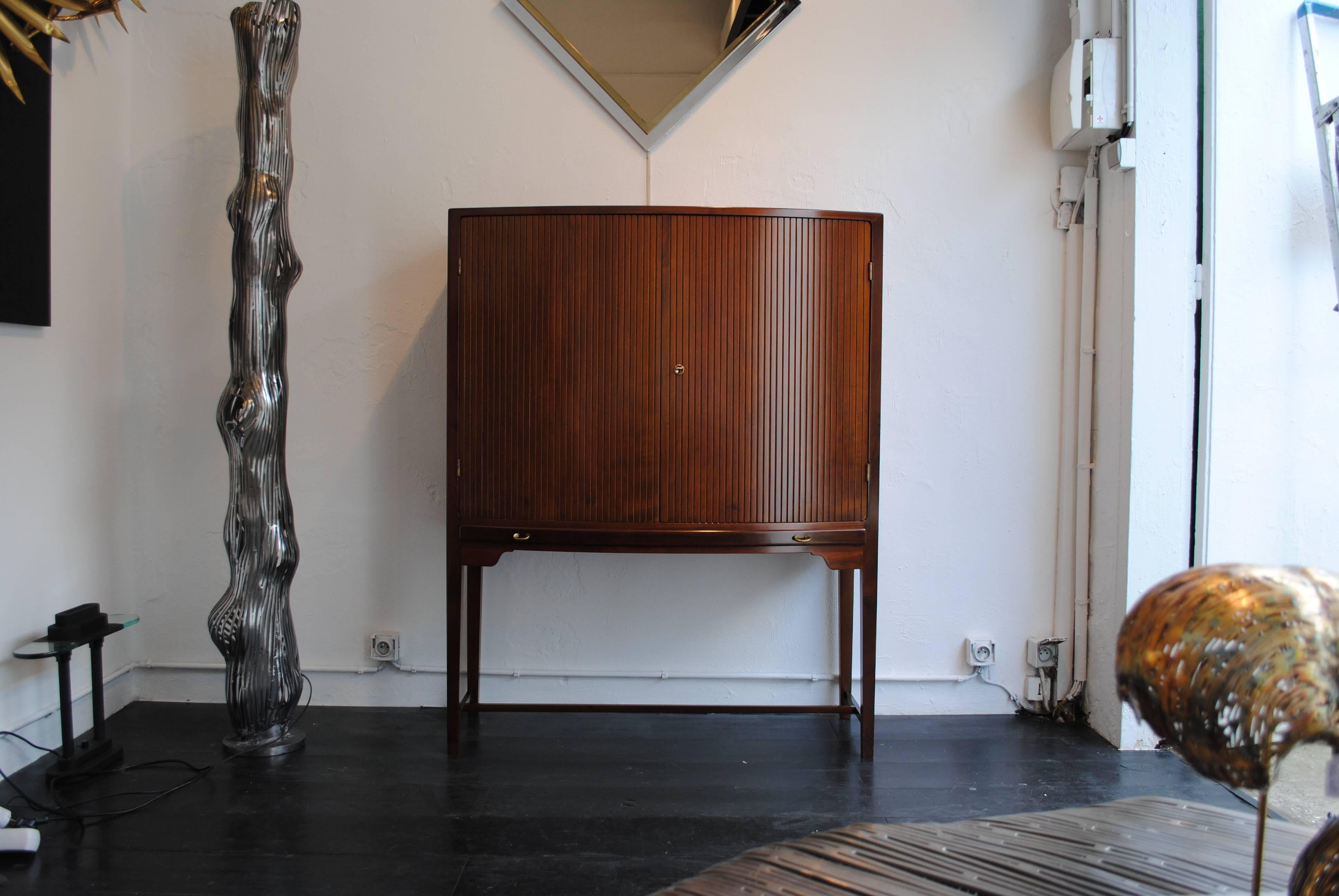 Danish Rare Curved Highboy Cabinet by Ole Wanscher for Illums Bolighus, Denmark, 1940s