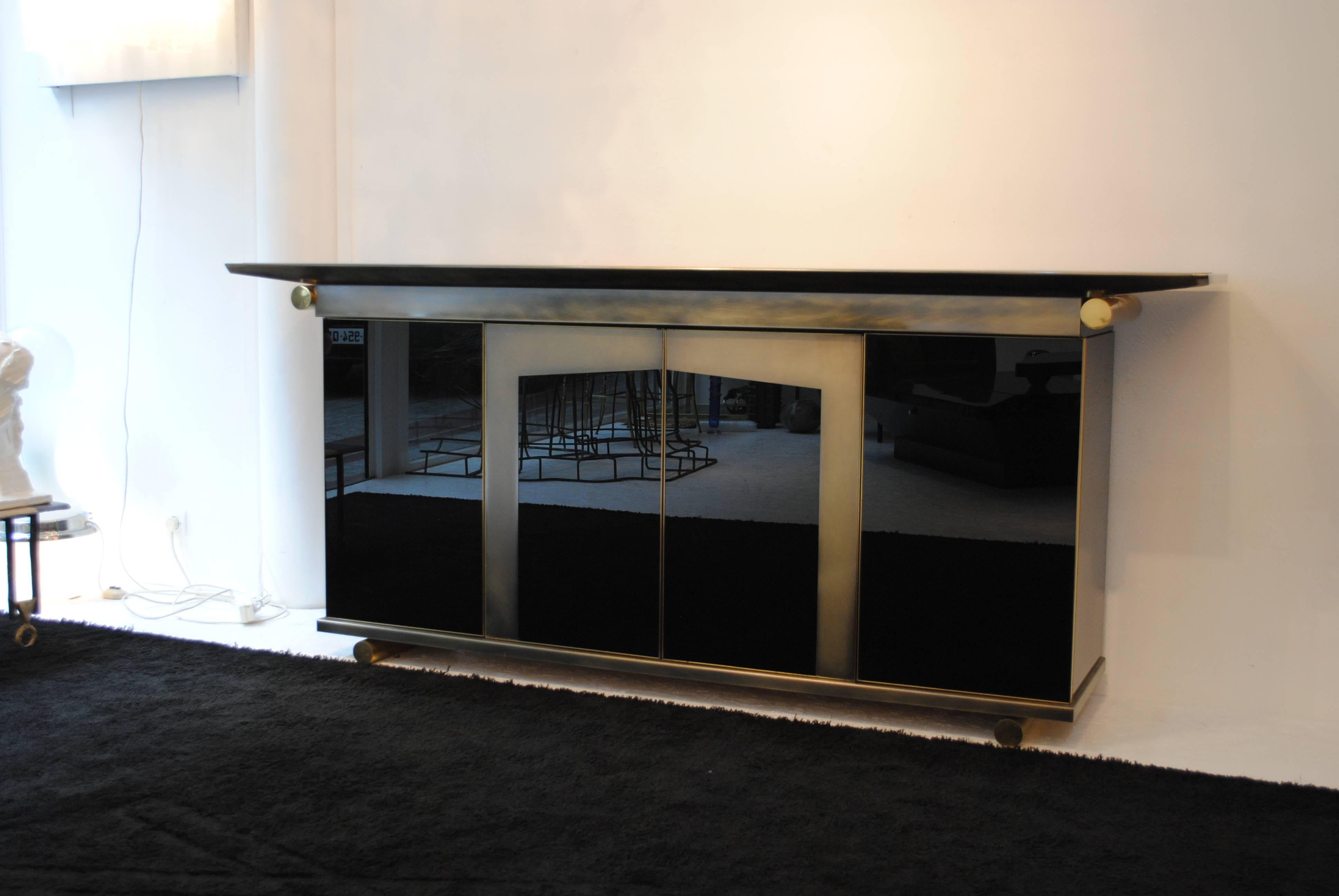 Hollywood Regency Important Steel, Brass and Glass Sideboard by Belgo Chrome, Belgium, 1970s