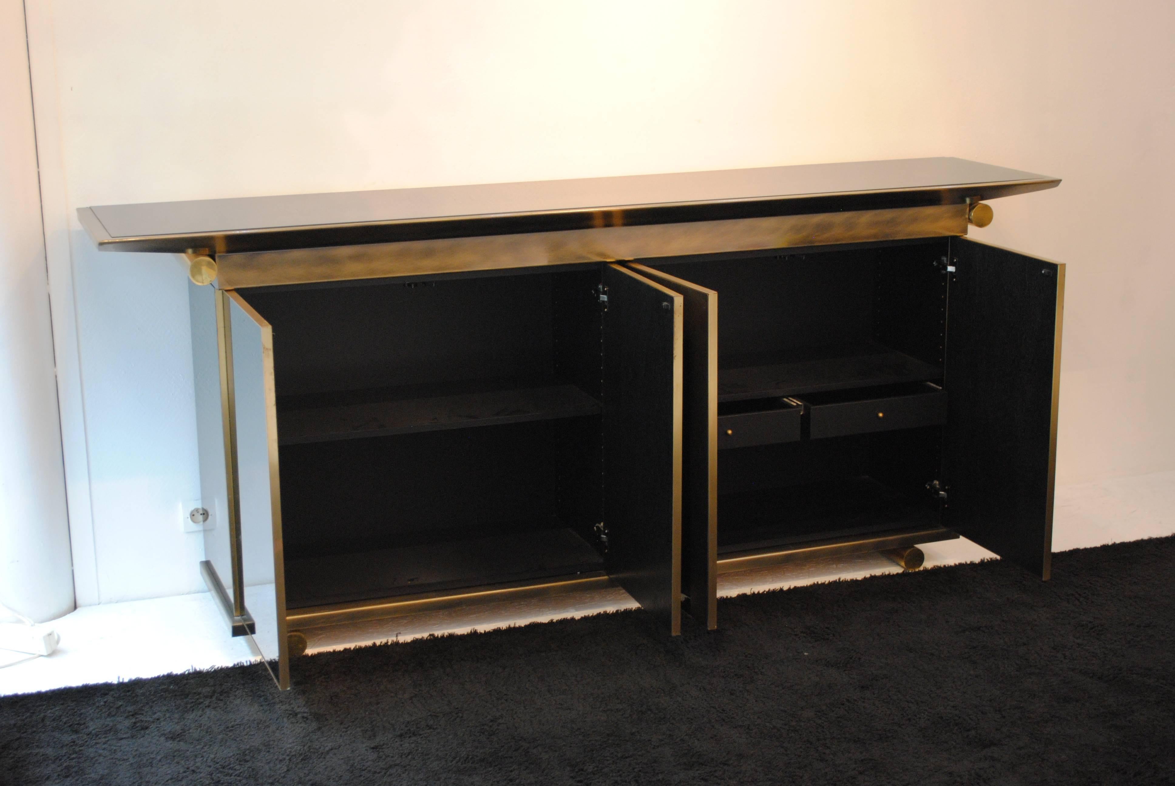 Late 20th Century Important Steel, Brass and Glass Sideboard by Belgo Chrome, Belgium, 1970s