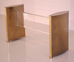Elegant Bronze Patina, Brass and Lucite Table Base by Belgochrom, Belgium, 1970s