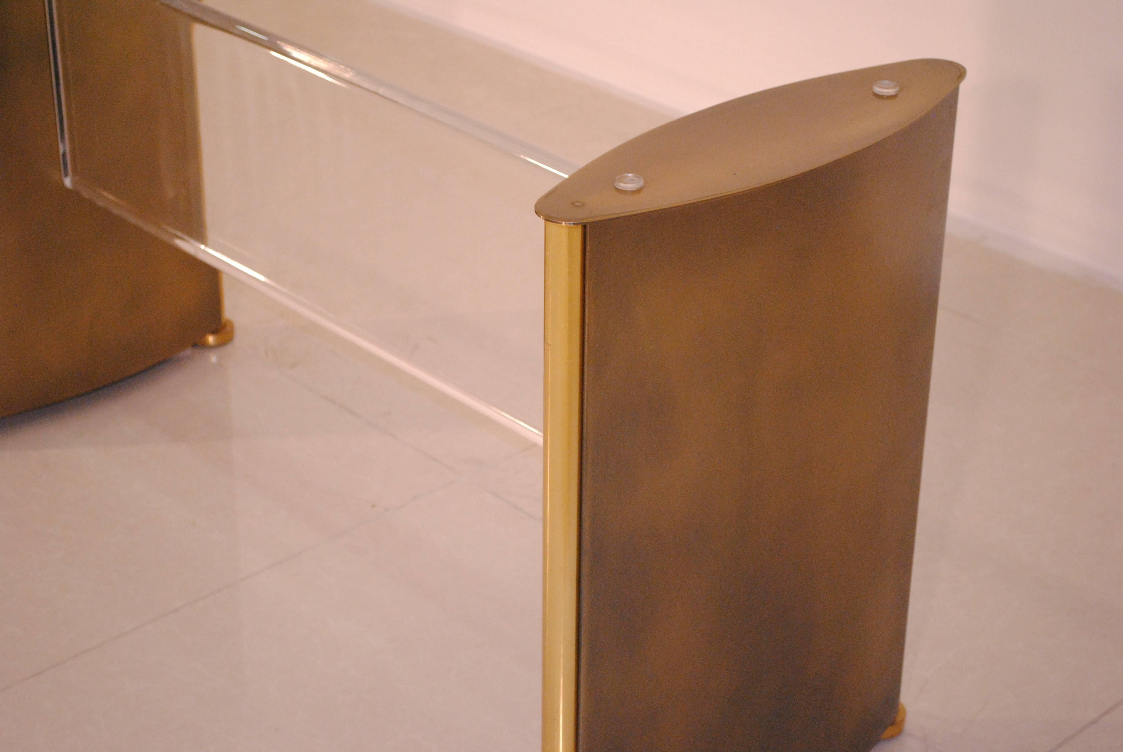 Elegant Bronze Patina, Brass and Lucite Table Base by Belgochrom, Belgium, 1970s 1