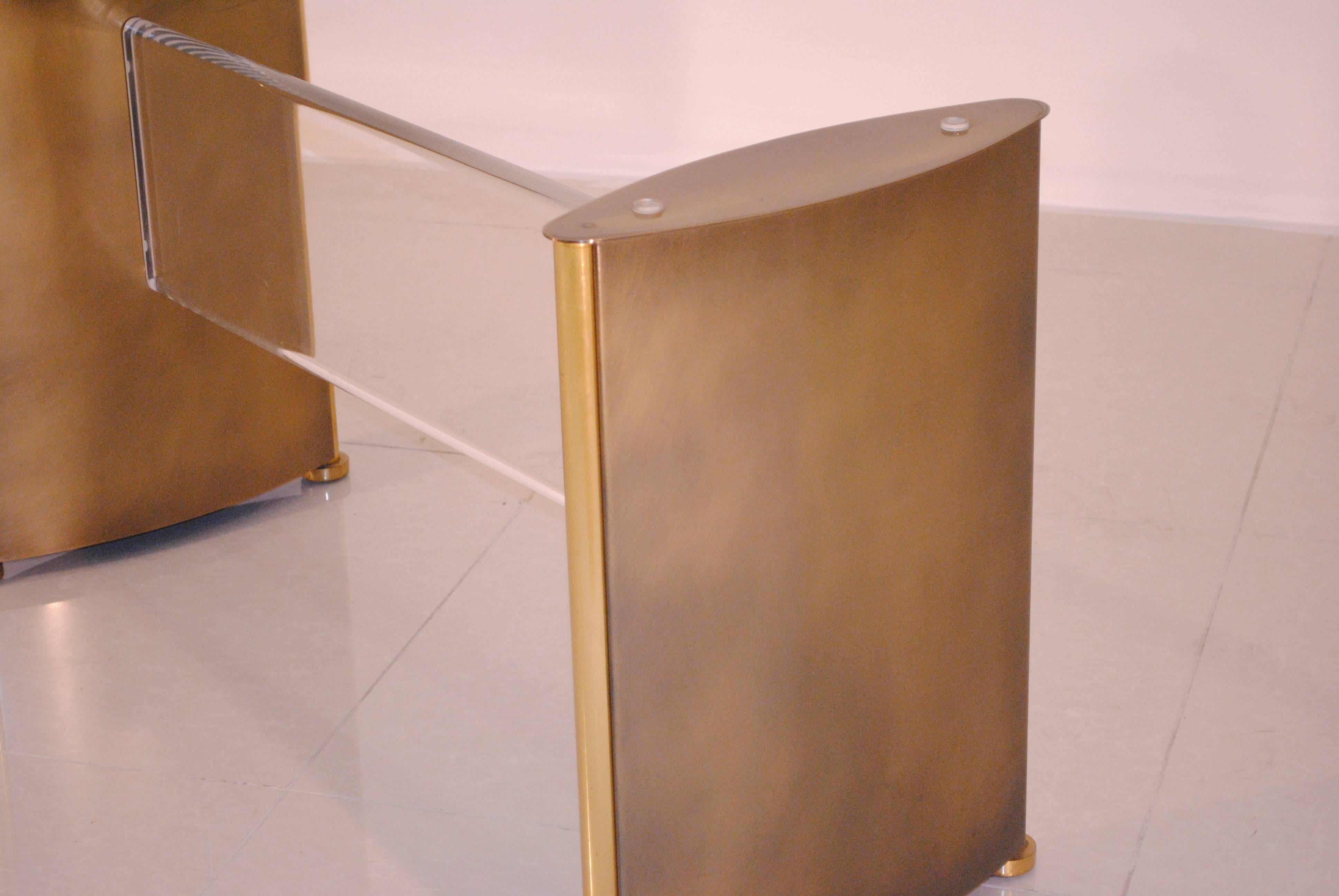 Elegant Bronze Patina, Brass and Lucite Table Base by Belgochrom, Belgium, 1970s 3