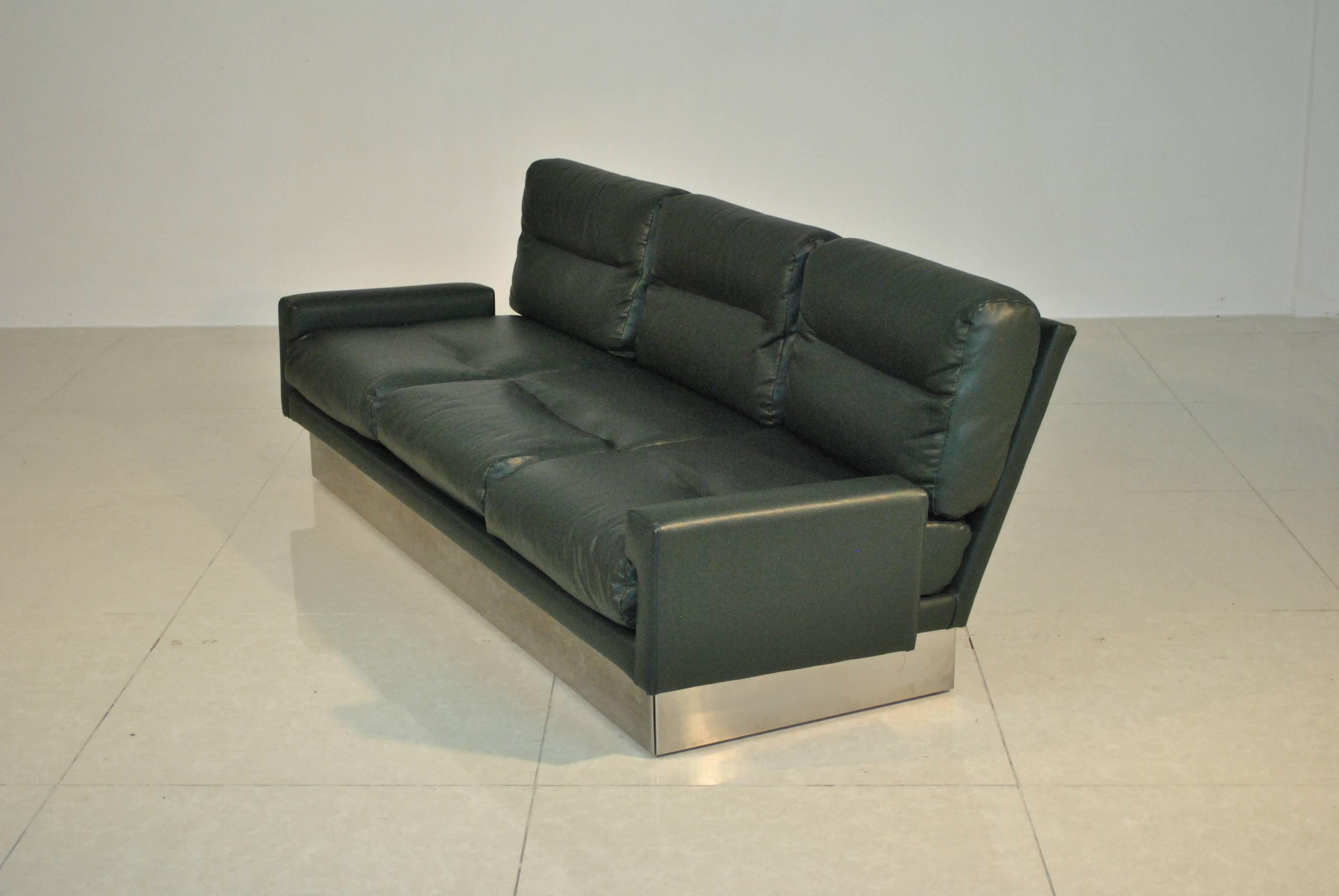Streamlined Moderne Rare Jacques Charpentier Leather Sofas, France, 1970s For Sale
