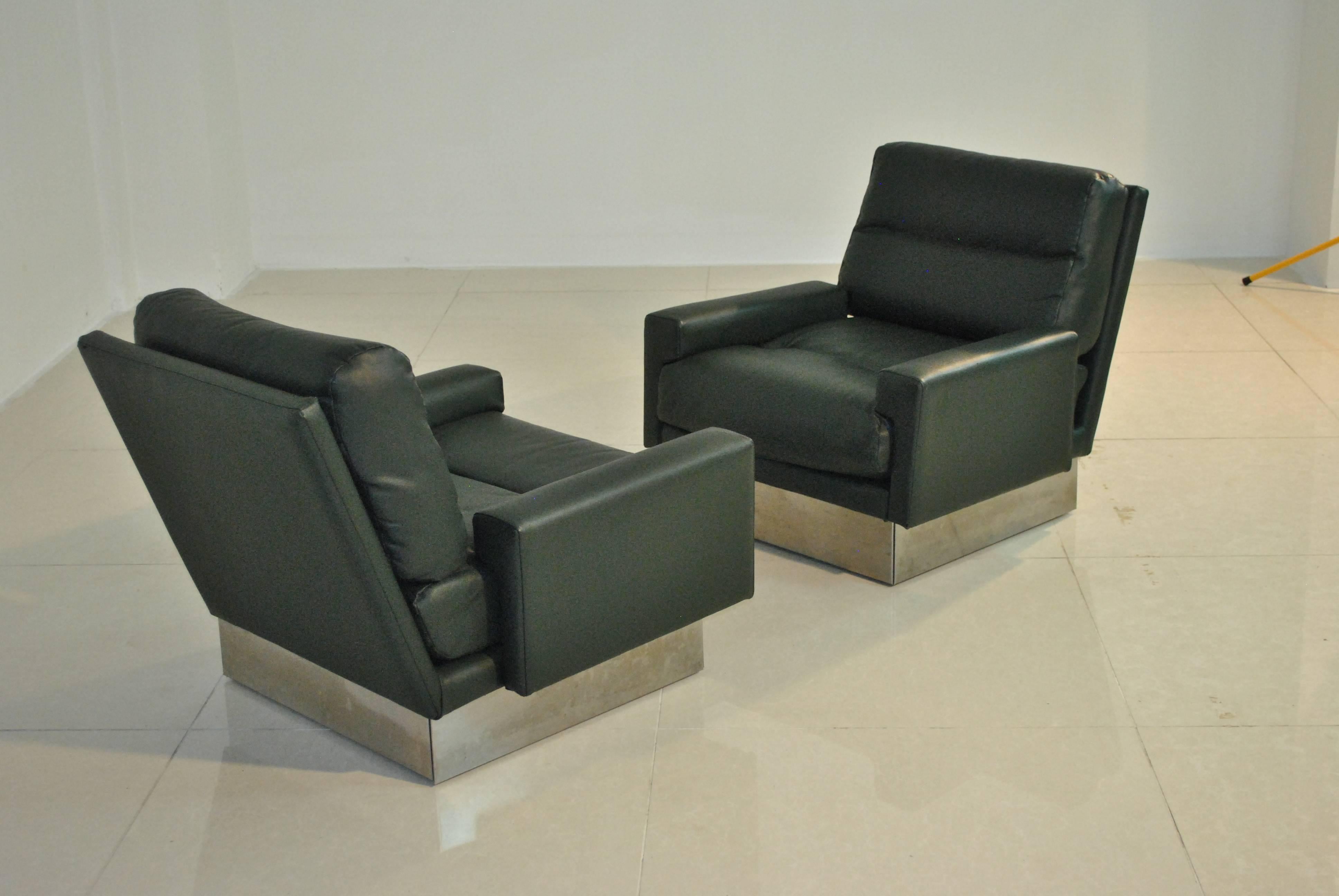 Rare Jacques Charpentier Leather Sofas, France, 1970s For Sale 3