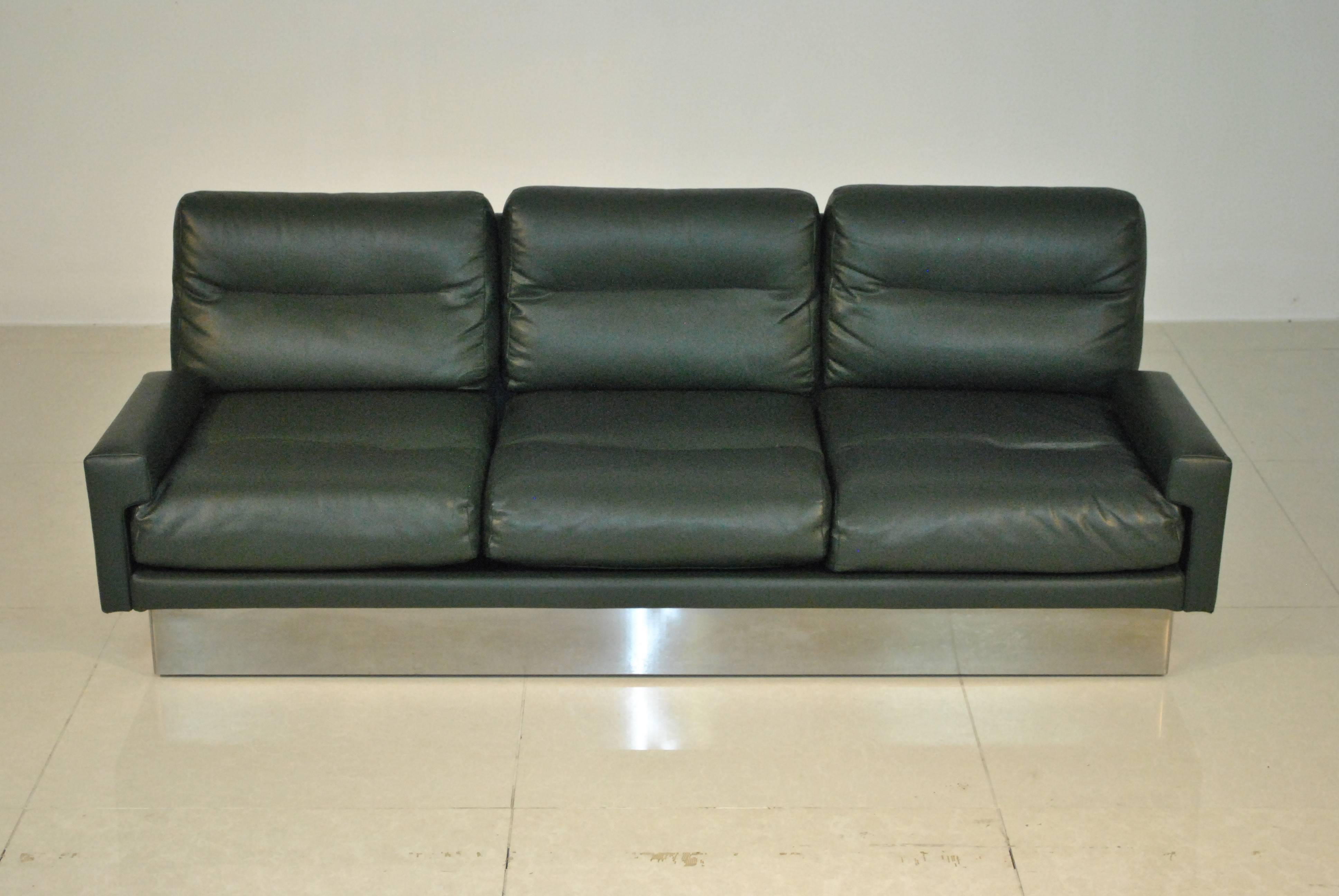 Late 20th Century Rare Jacques Charpentier Leather Sofas, France, 1970s For Sale