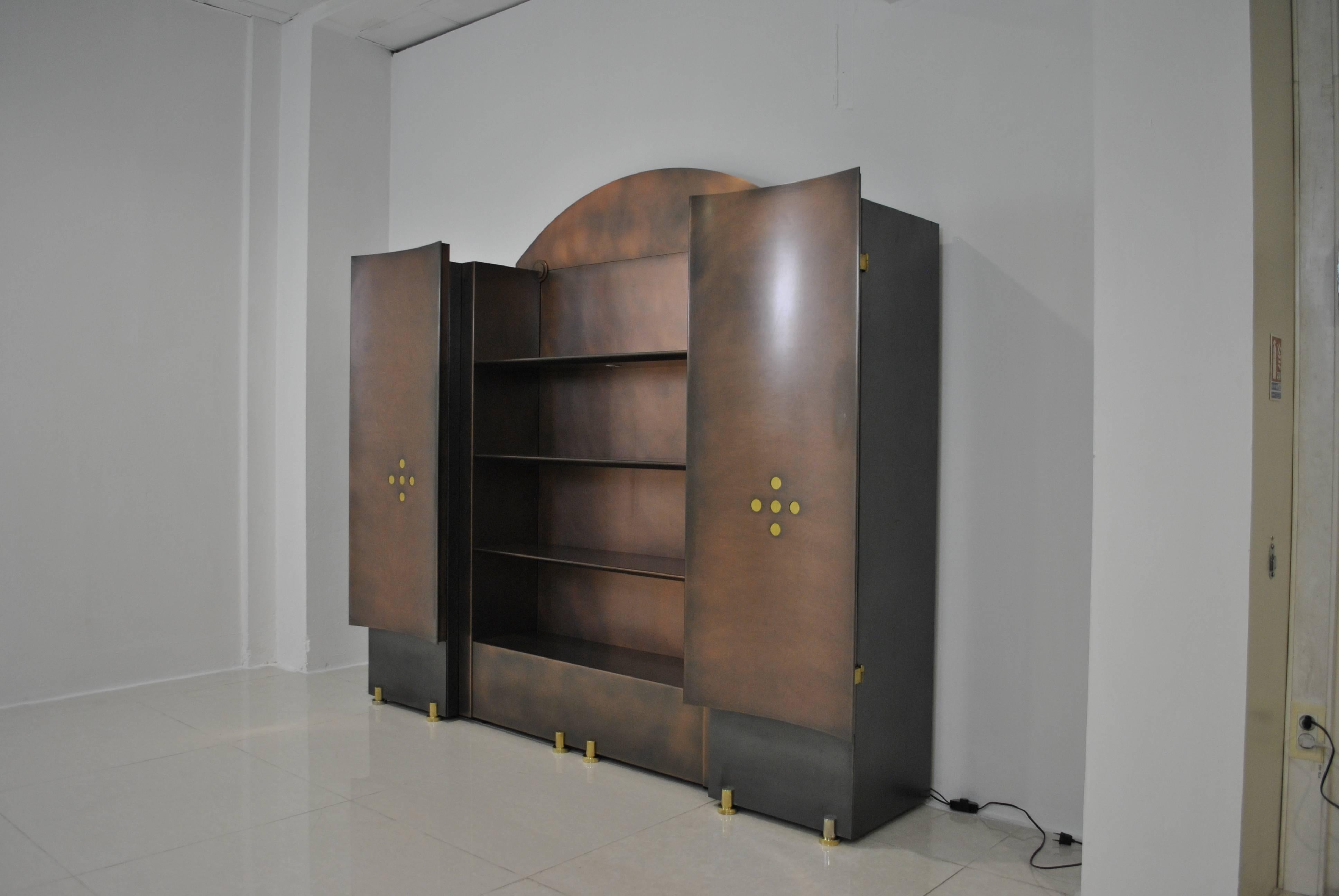 Hollywood Regency Neoclassical Steel and Brass Wall Unit by Belgochrom, Belgium, 1980s For Sale