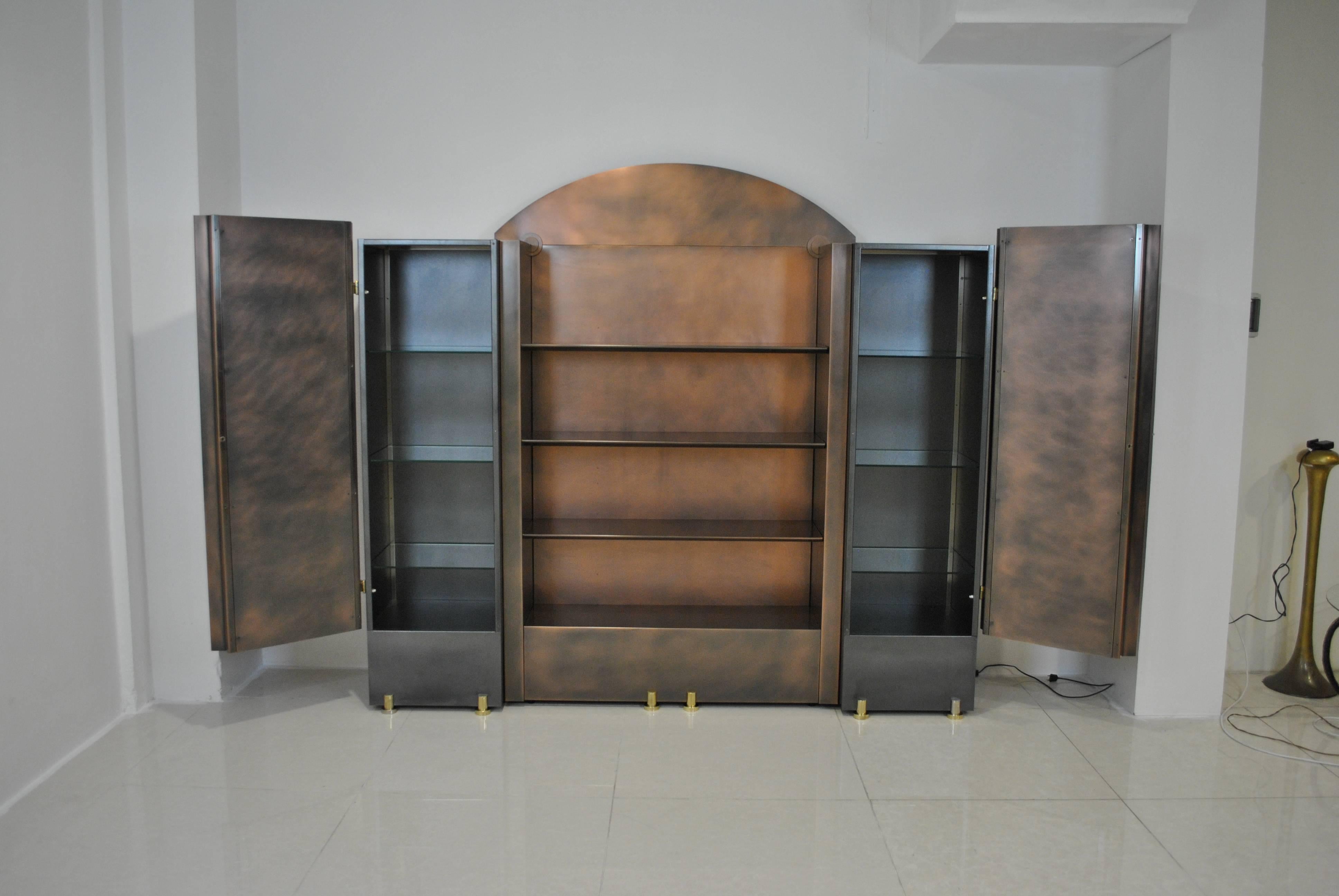 Belgian Neoclassical Steel and Brass Wall Unit by Belgochrom, Belgium, 1980s For Sale