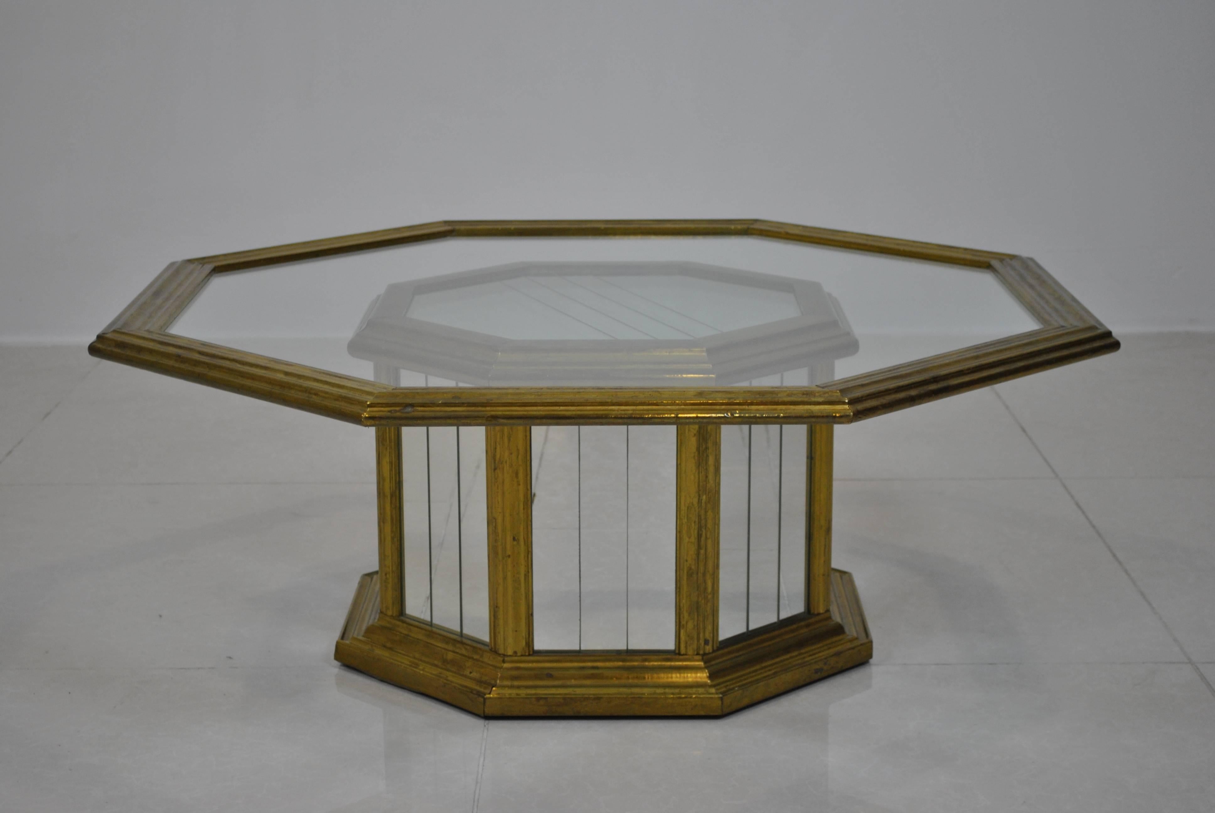 Neoclassical Copper and Mirror Plated Coffee Table by Rodolfo Dubarry, 1970s In Good Condition For Sale In Saint-Ouen, FR