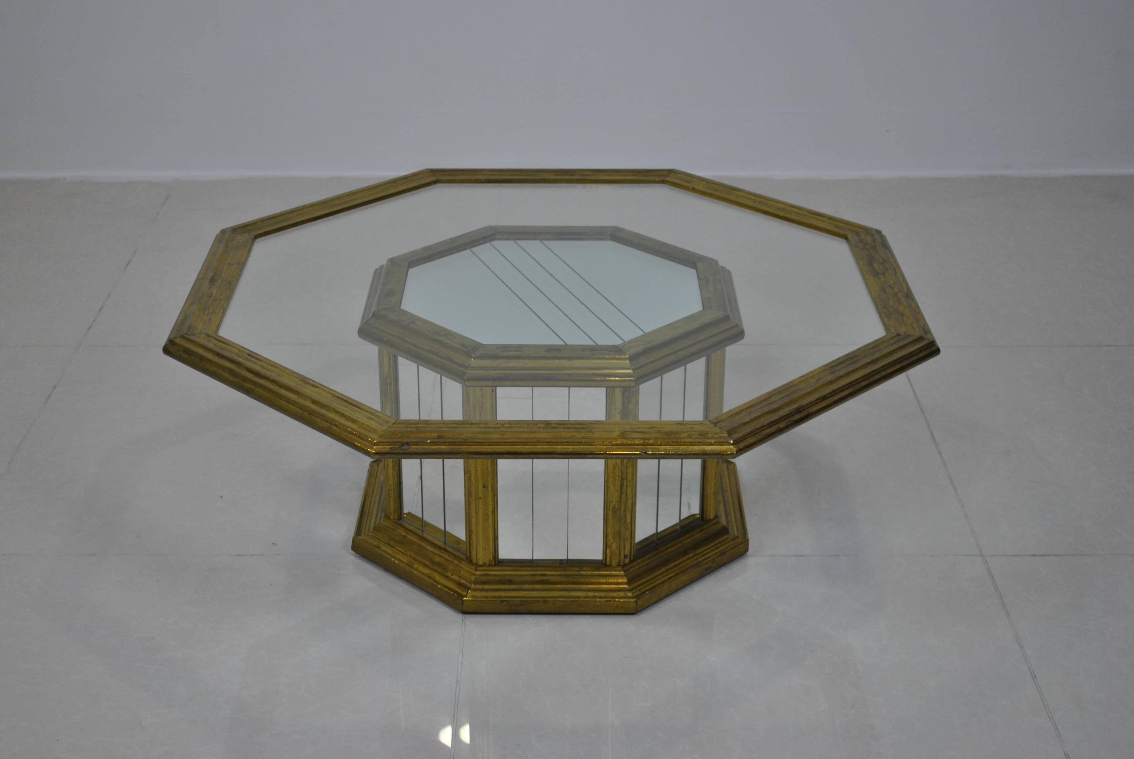 Neoclassical Copper and Mirror Plated Coffee Table by Rodolfo Dubarry, 1970s For Sale 1