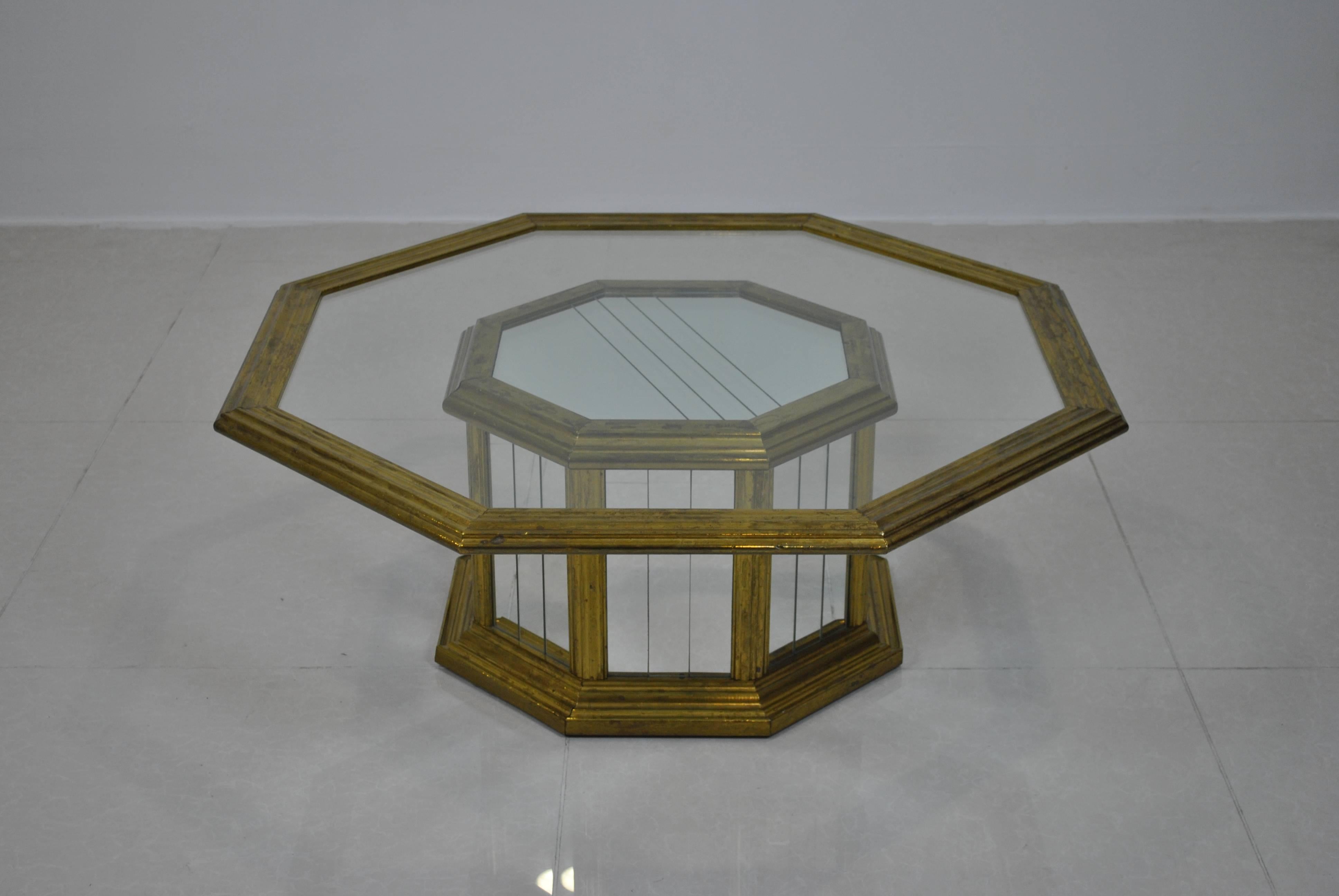 Neoclassical Copper and Mirror Plated Coffee Table by Rodolfo Dubarry, 1970s For Sale 2