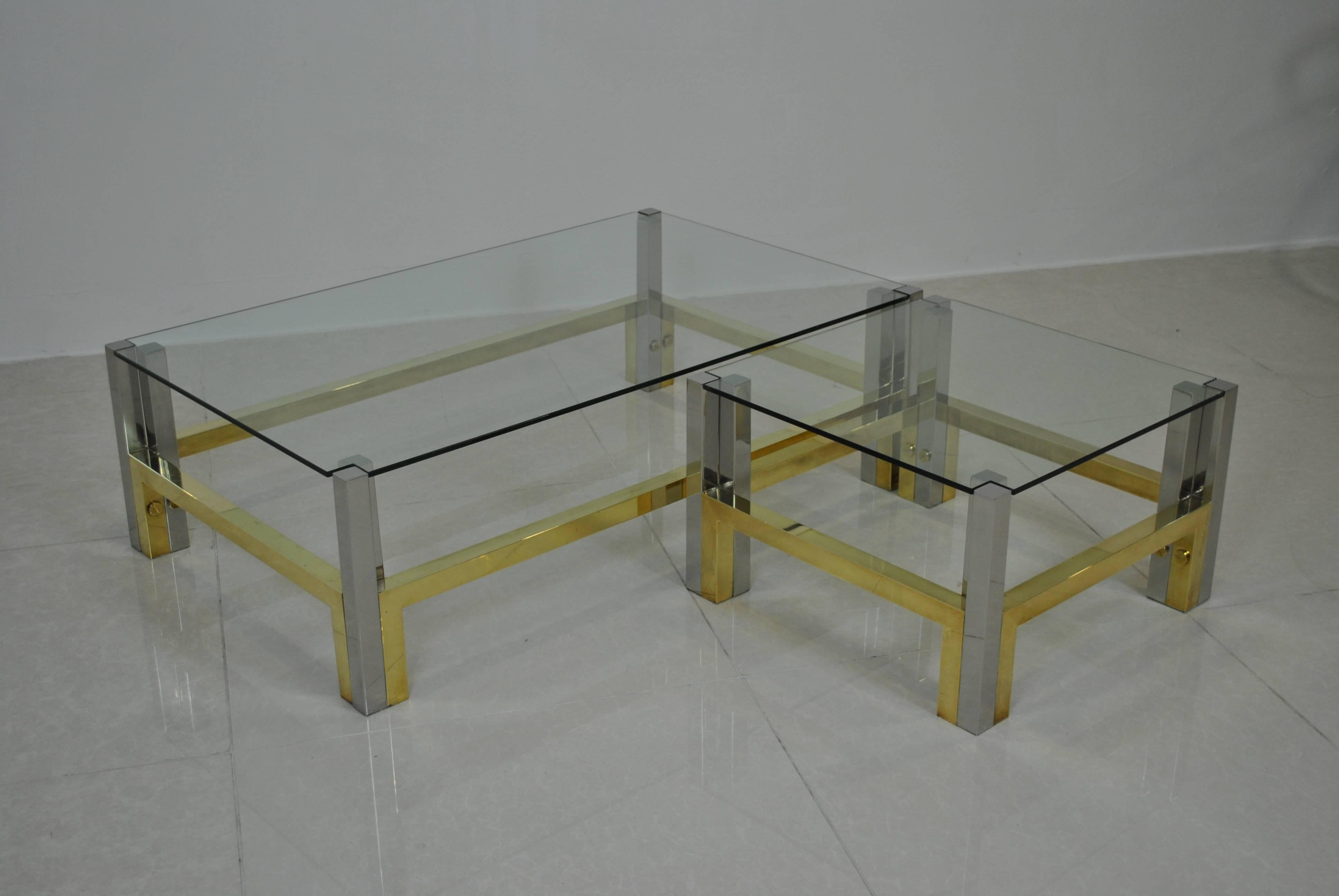 Nice Coffee Table Set in Bronze and Chrome by Afredo Freda, Italy, 1970s In Good Condition For Sale In Saint-Ouen, FR