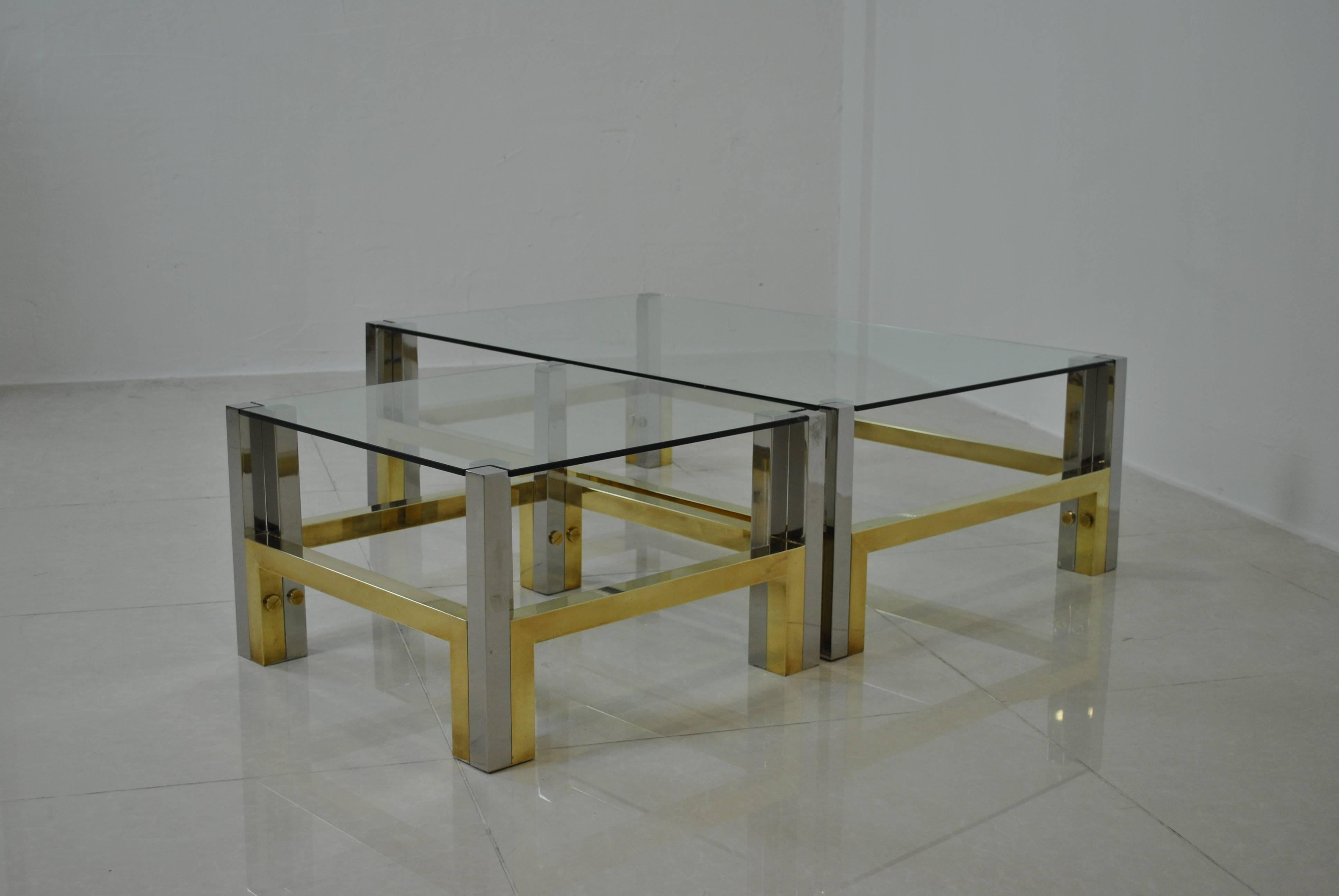 Plated Nice Coffee Table Set in Bronze and Chrome by Afredo Freda, Italy, 1970s For Sale