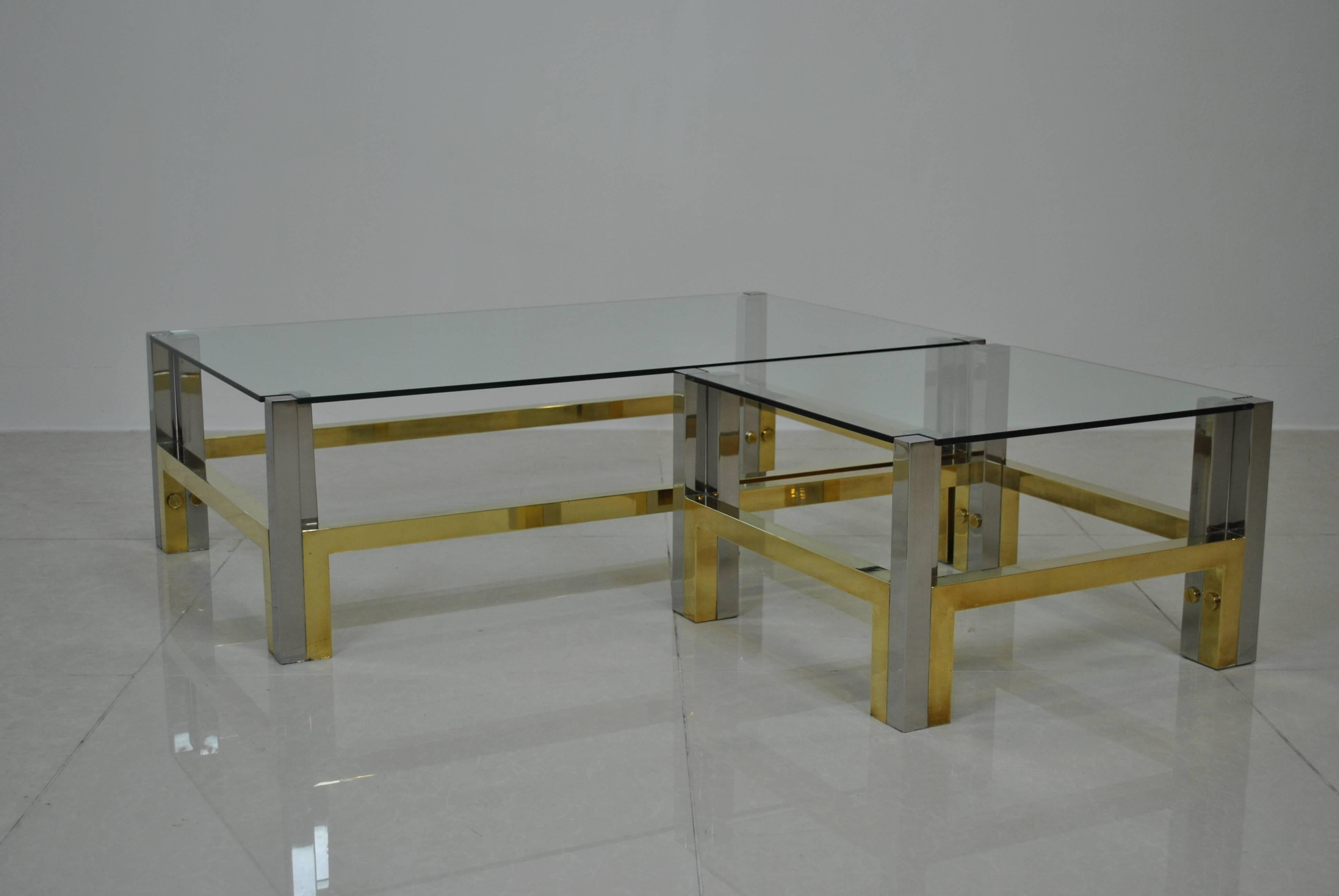 Late 20th Century Nice Coffee Table Set in Bronze and Chrome by Afredo Freda, Italy, 1970s For Sale