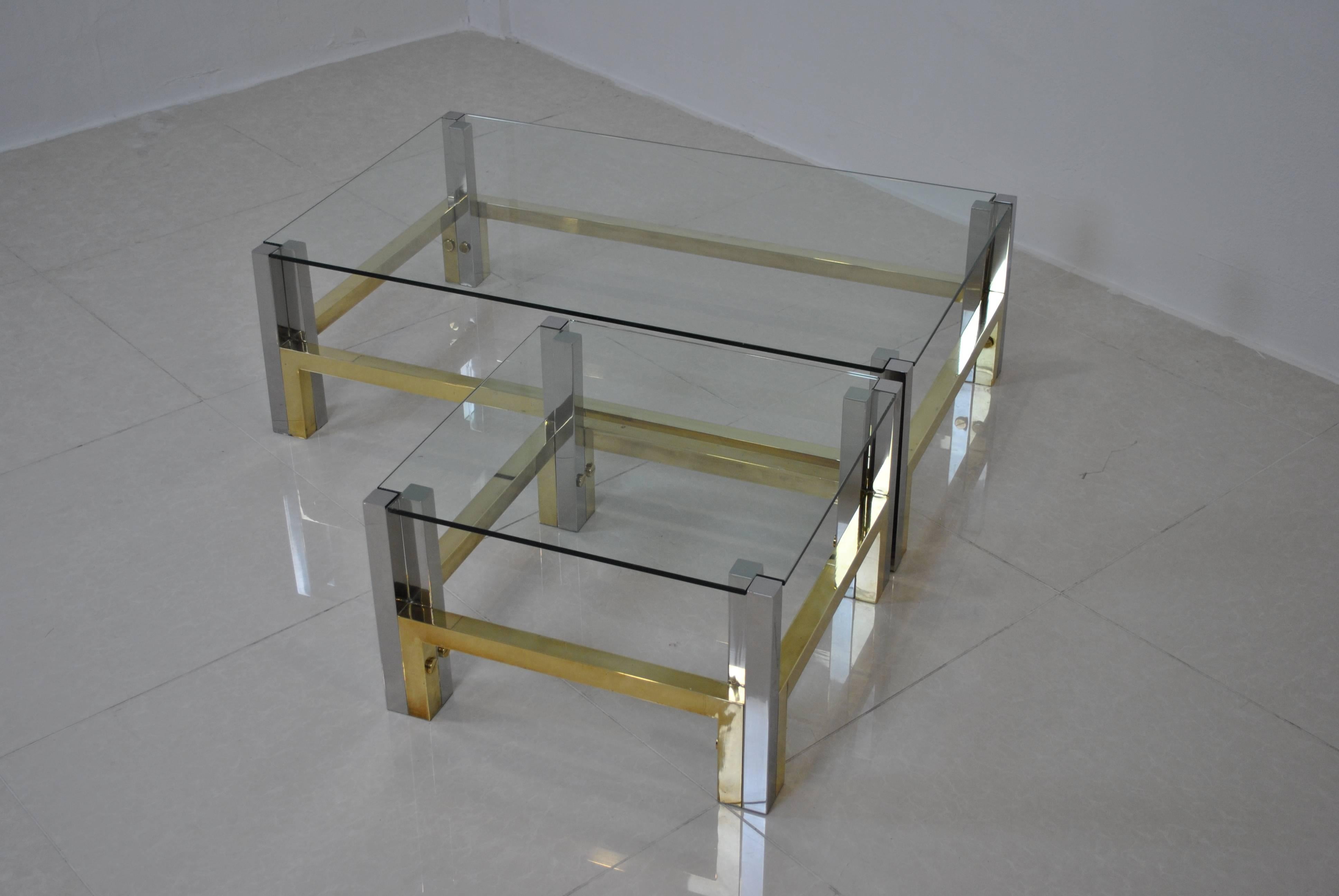 Nice Coffee Table Set in Bronze and Chrome by Afredo Freda, Italy, 1970s For Sale 1