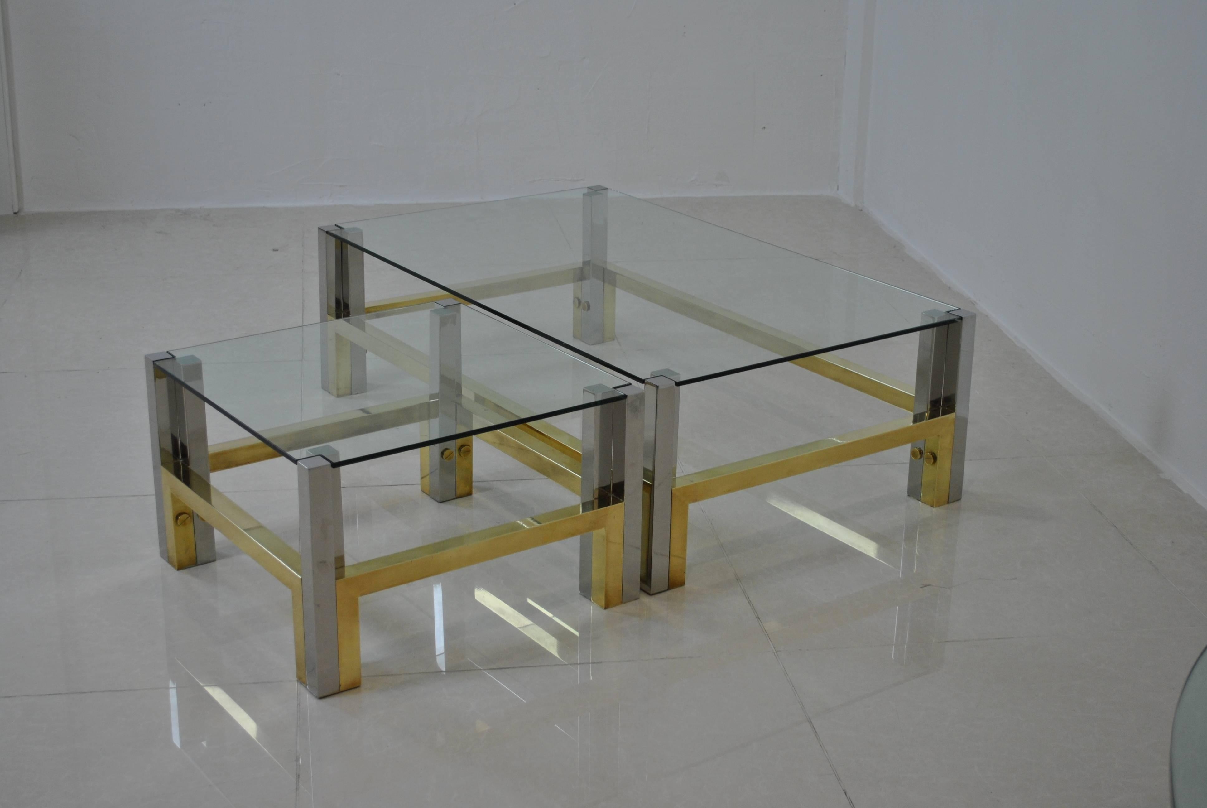 Nice Coffee Table Set in Bronze and Chrome by Afredo Freda, Italy, 1970s For Sale 2