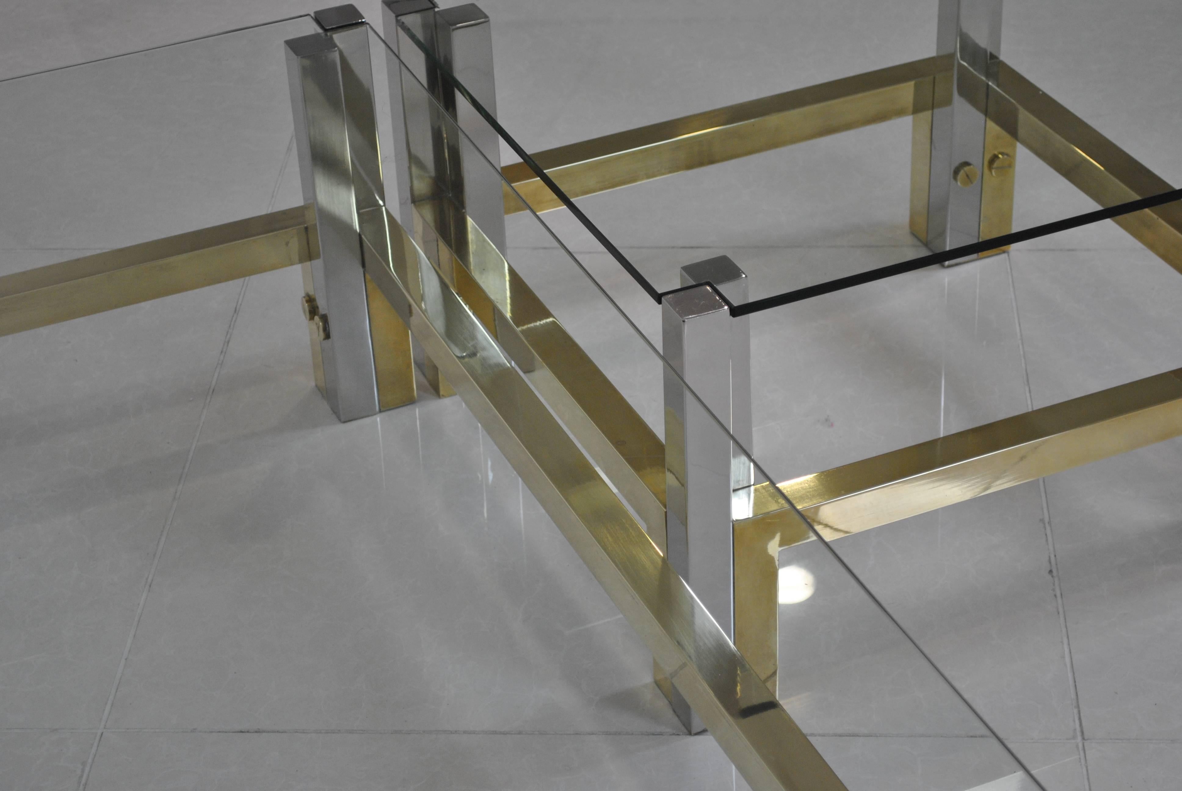 Nice Coffee Table Set in Bronze and Chrome by Afredo Freda, Italy, 1970s For Sale 3