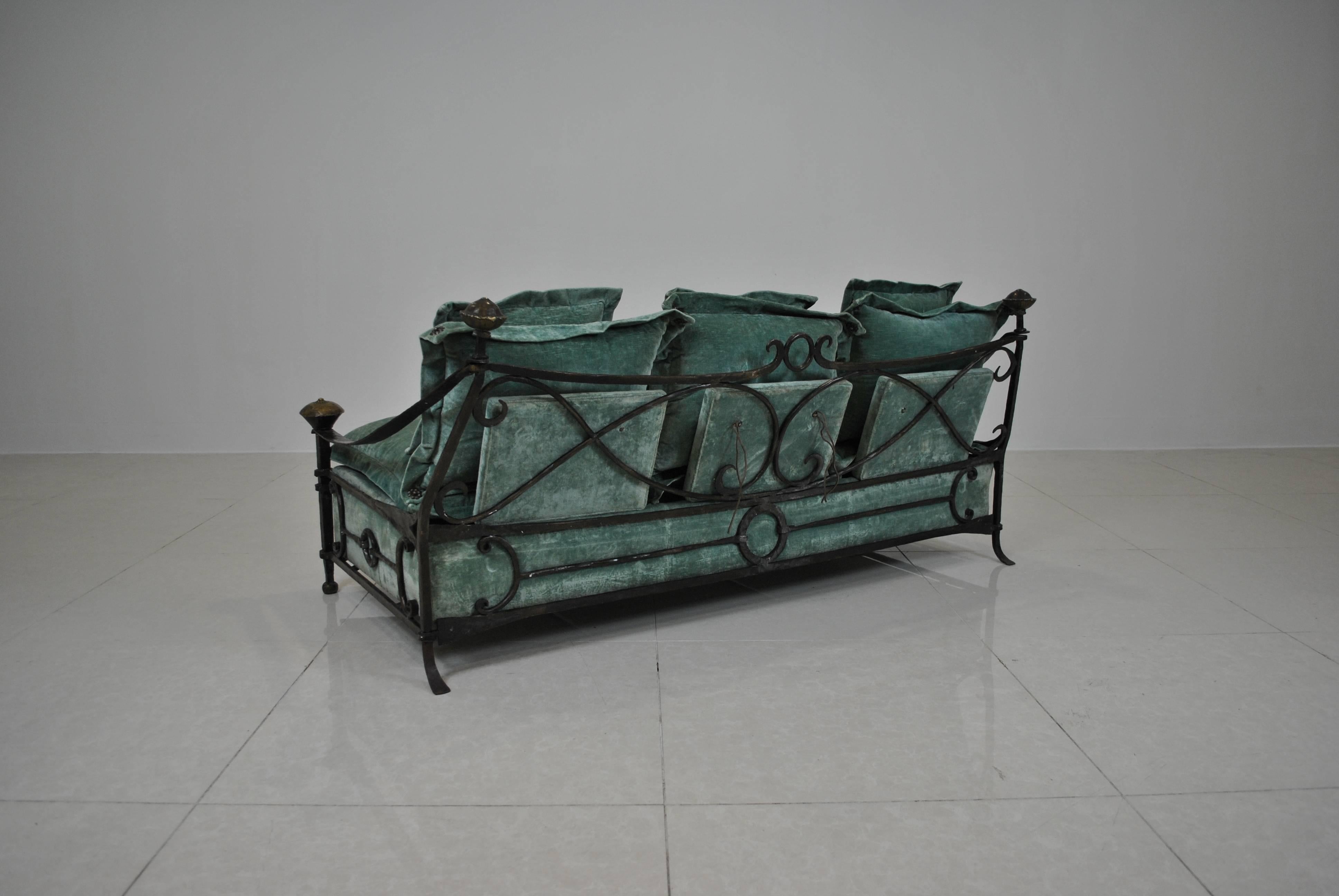 Neoclassical Important Wrought Iron Sofa by Sido & FrançOis Thevenin, France, 1970s For Sale
