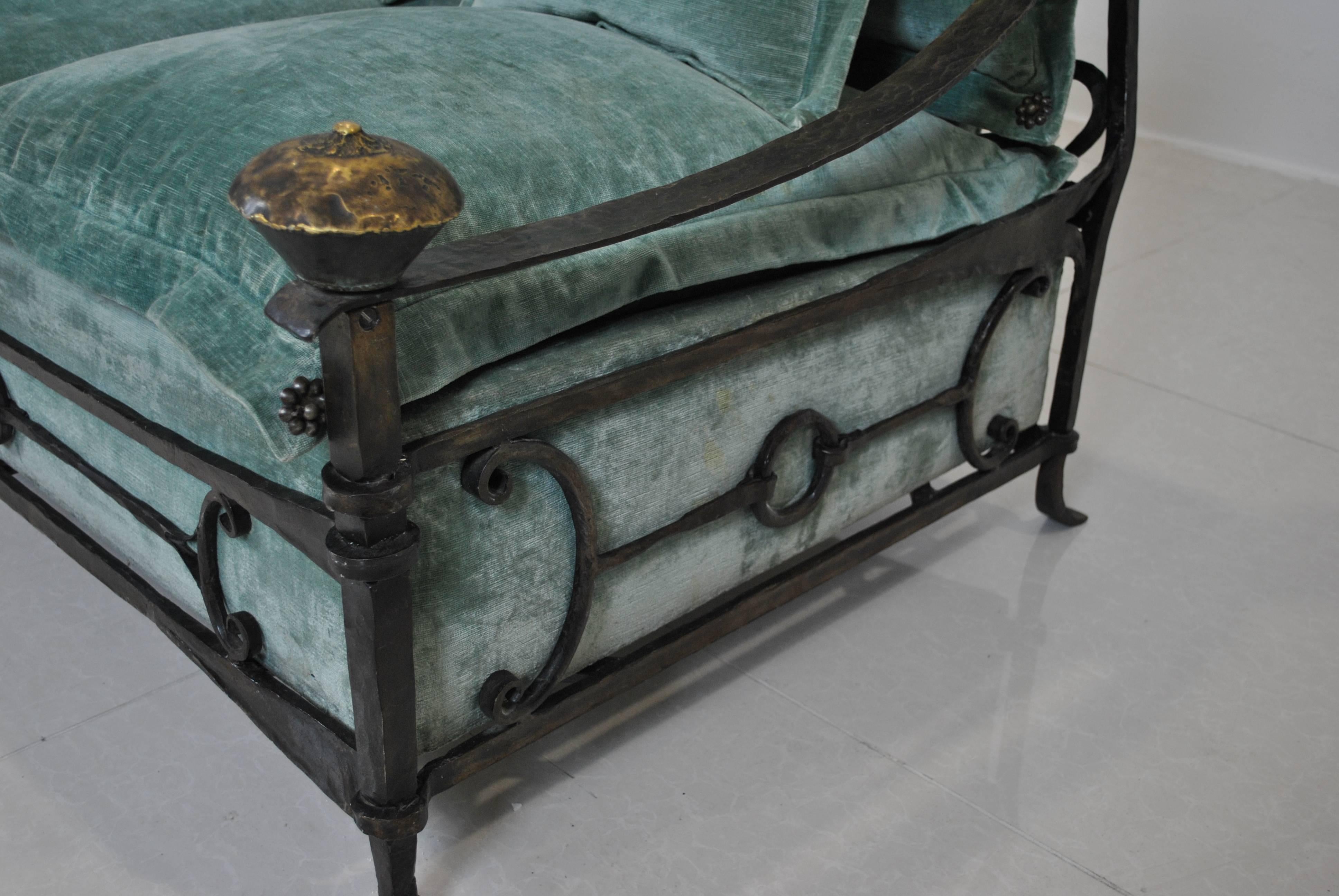 Bronze Important Wrought Iron Sofa by Sido & FrançOis Thevenin, France, 1970s For Sale