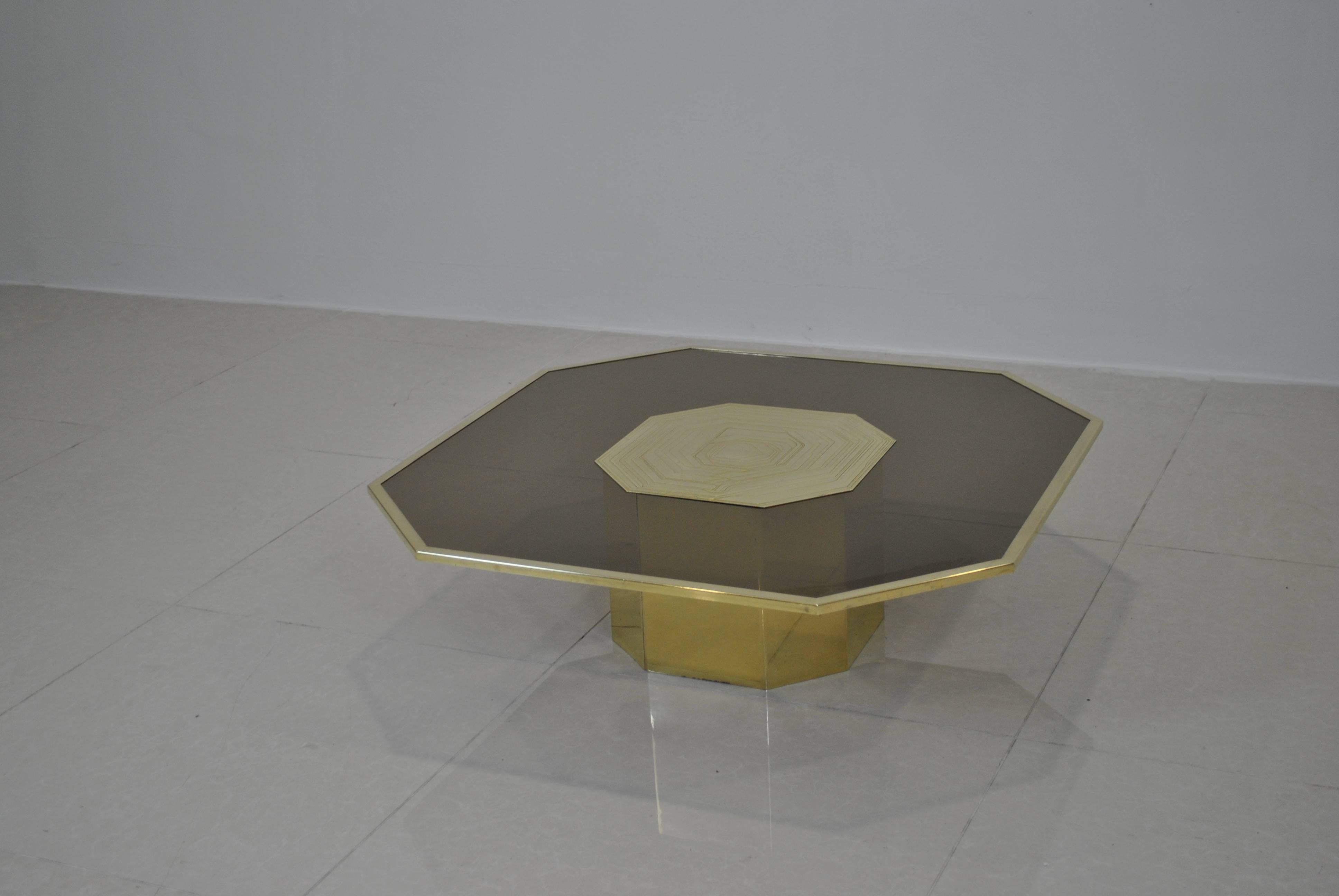 Hollywood Regency Etched Brass Coffee Table by Jenalzi Jenatzy, Belgium, 1970s For Sale