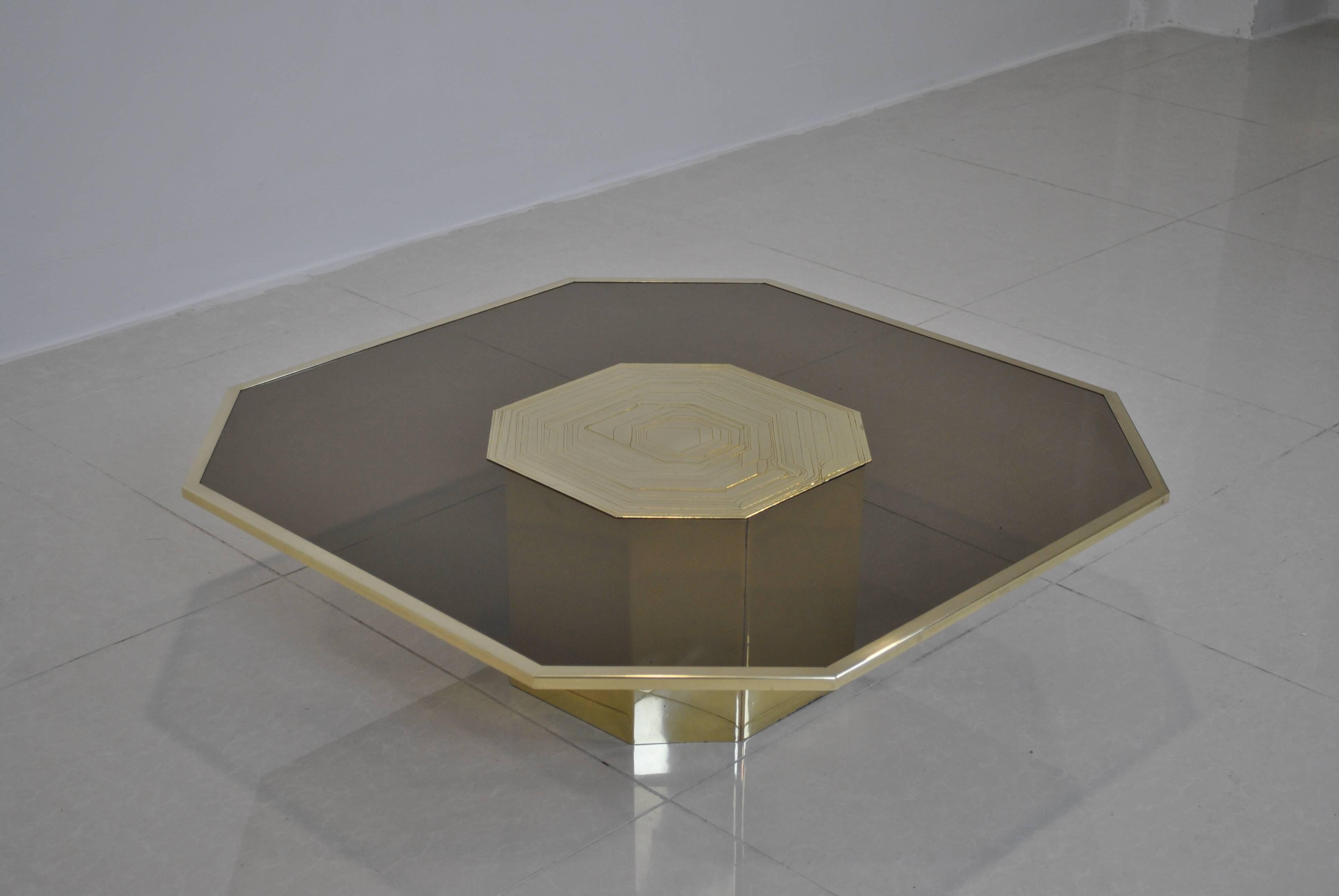 Etched Brass Coffee Table by Jenalzi Jenatzy, Belgium, 1970s In Good Condition For Sale In Saint-Ouen, FR