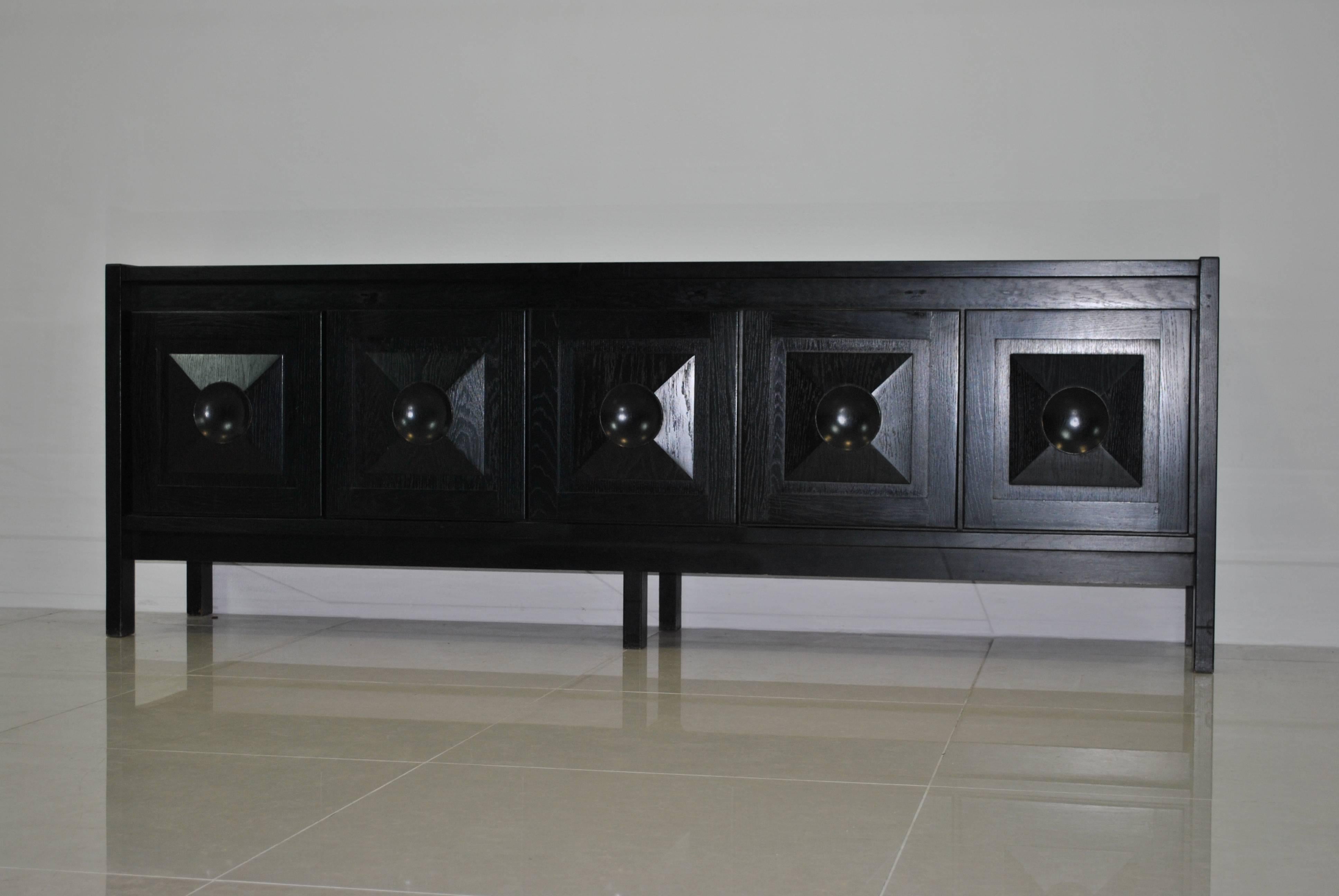 Belgian Large Brutalist Ebonized Oak Sideboard, Belgium, 1970s For Sale