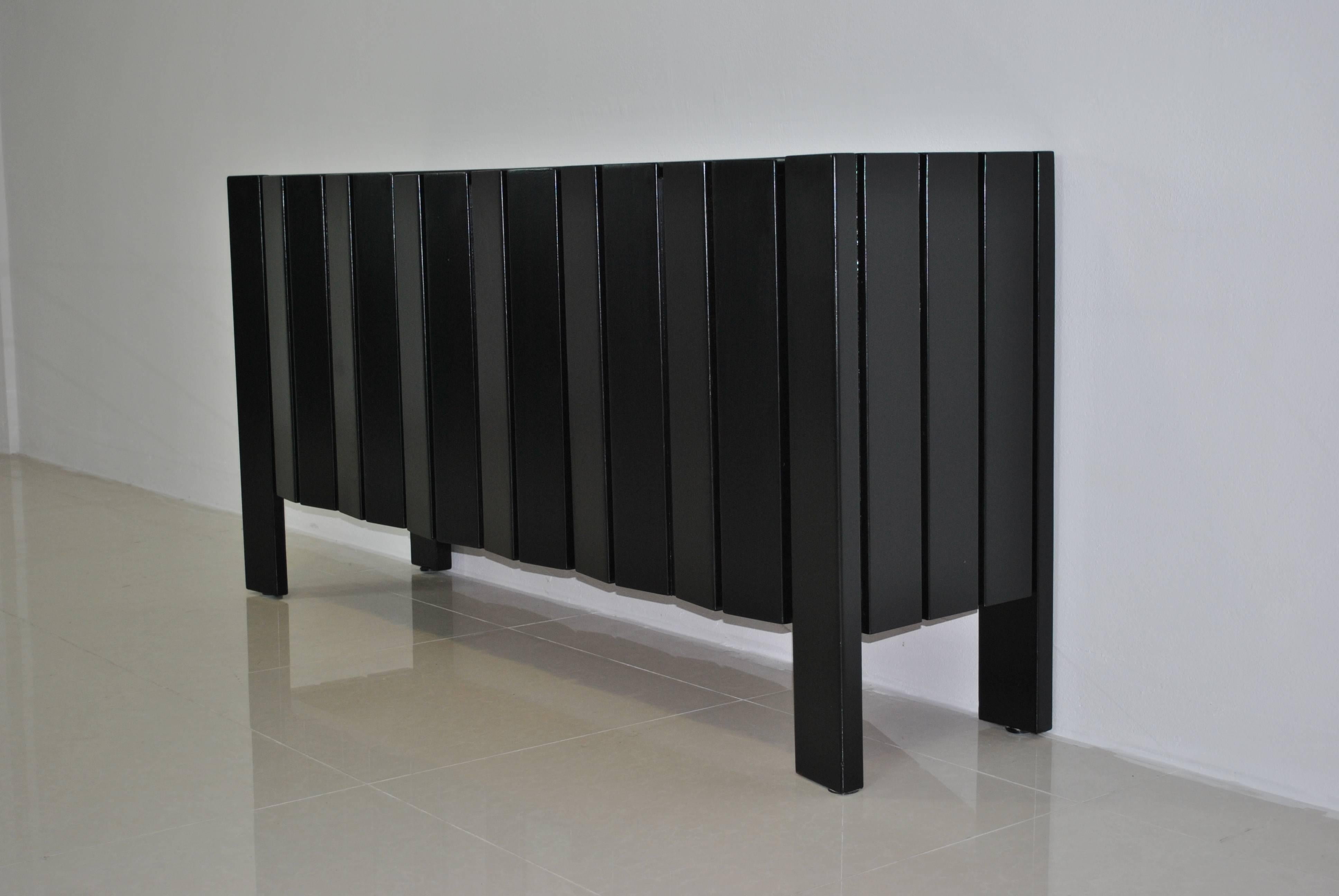 Painted Brutalist Ebonized Elm Sideboard by Maison Regain, France, 1970s For Sale