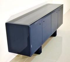 Rare Blue Lacquer Modernist Sideboard by Furnitans, Belgium, 1980s