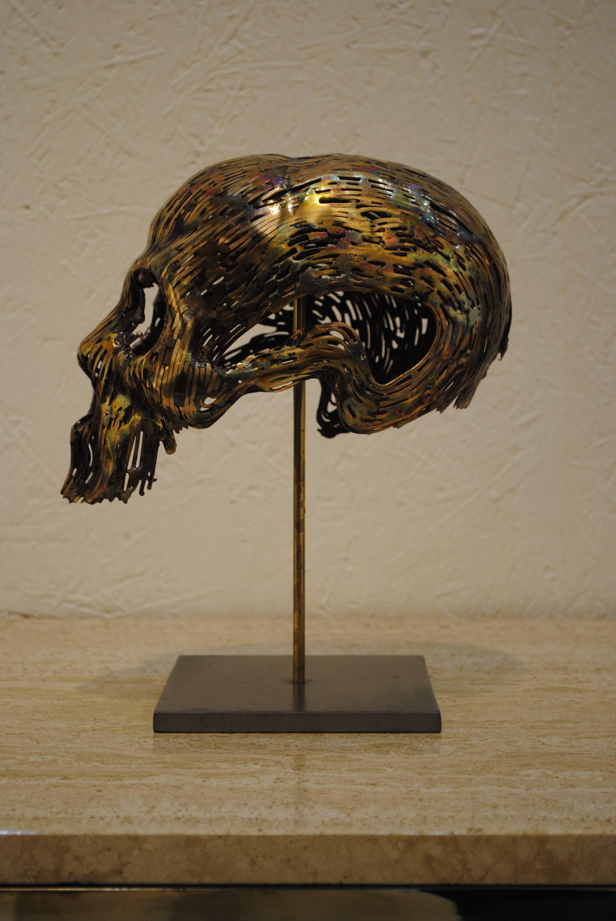 Modern 'Blue Skull' Art Sculpture by Romain De Souza, France, 2014