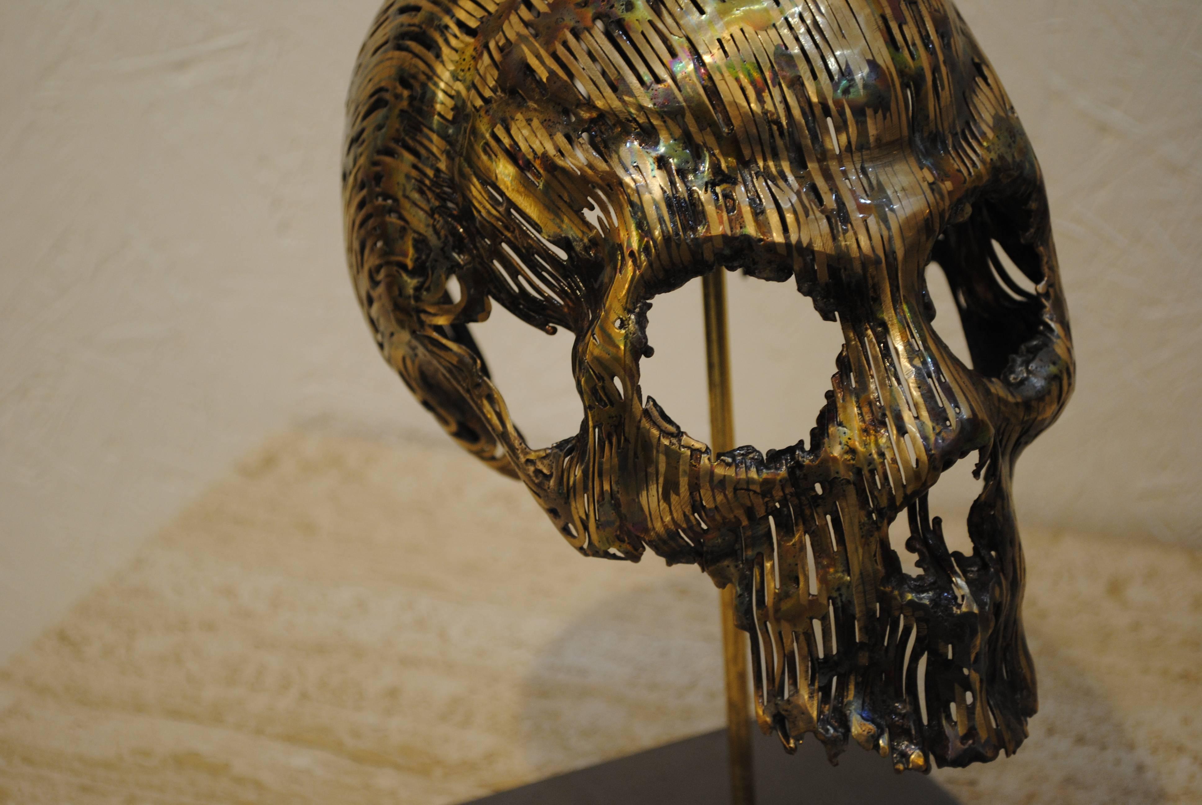 Contemporary 'Blue Skull' Art Sculpture by Romain De Souza, France, 2014