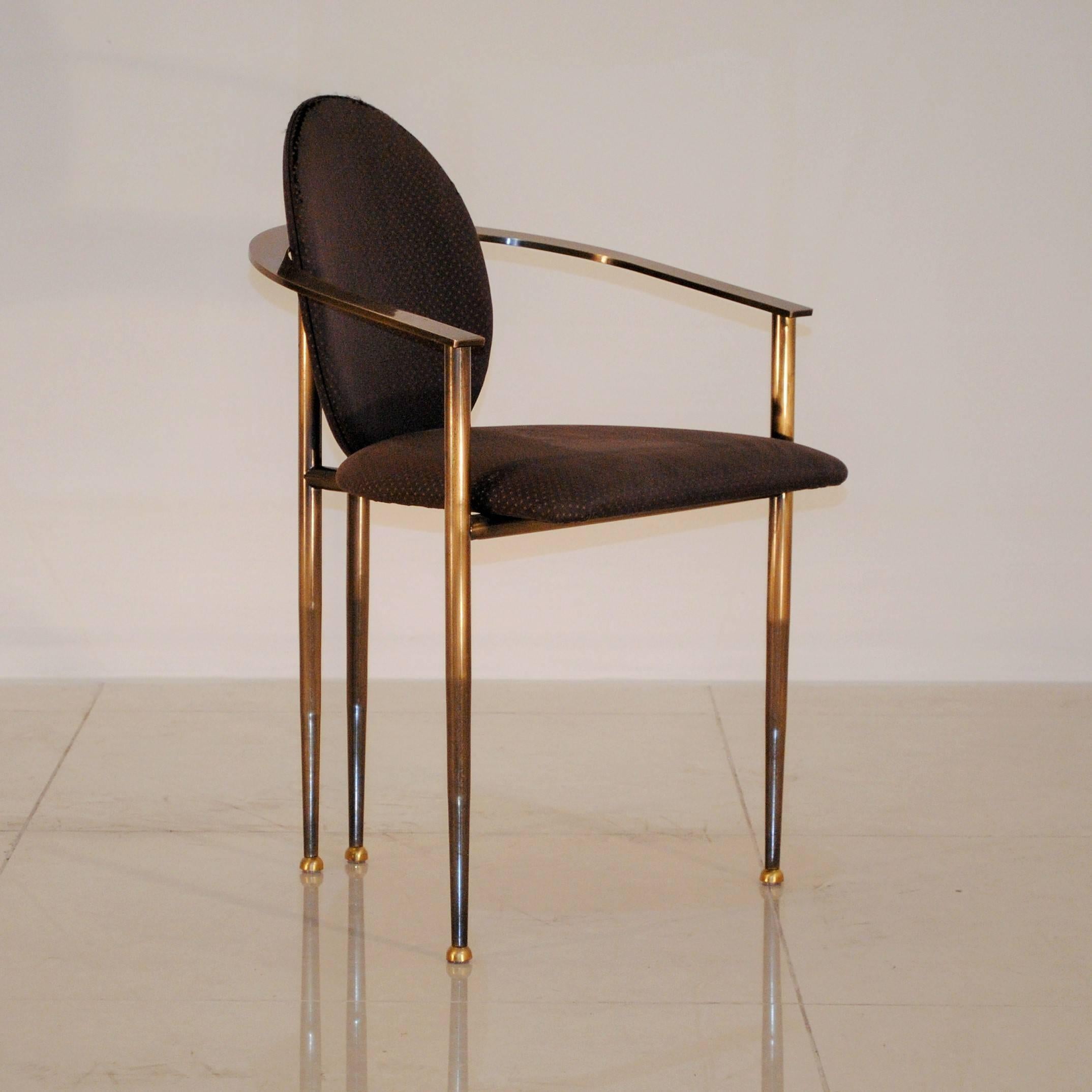 Belgian Elegant Set of Six Bronze Patina and Gold Plated Dining Chairs by Belgochrom